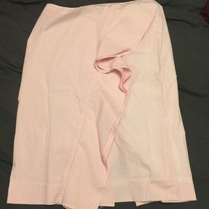 J. Crew pink&white pinstripe skirt, w/front ruffle